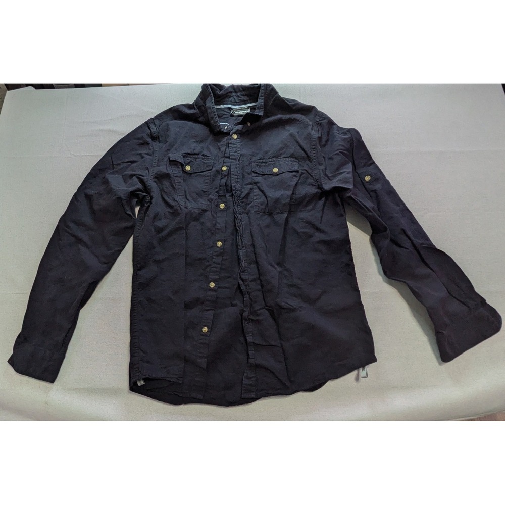 Craghoppers Button Up Shirt Mens Medium Black Excellent Linen Blend Roll Tab